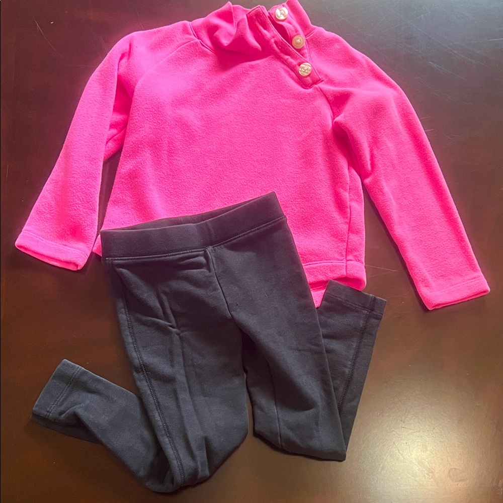 Crewcuts Pink Button-Up Sweater with black legging size 4-5